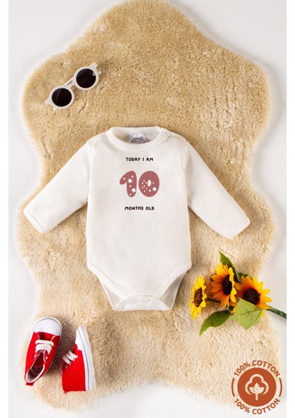 Unisex Bebek %100 Organik Pamuklu Aylık Baskılı 0-1 Yaş Uzun Kollu 12LI Bebek Body Zıbın Hediye Seti indirimleri