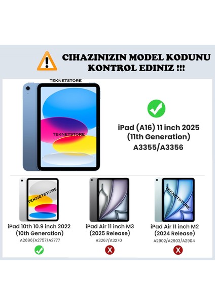 Apple iPad (A16) 11. Nesil 2025 11 Inç Kılıf Kalem Bölmeli Trifolding Standlı Uyku Modlu Silikon Kapak