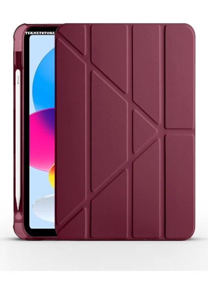 Apple iPad (A16) 11. Nesil 2025 11 Inç Kılıf Kalem Bölmeli Trifolding Standlı Uyku Modlu Silikon Kapak