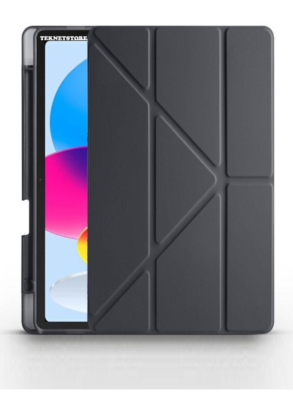 Apple iPad (A16) 11. Nesil 2025 11 Inç Kılıf Kalem Bölmeli Trifolding Standlı Uyku Modlu Silikon Kapak