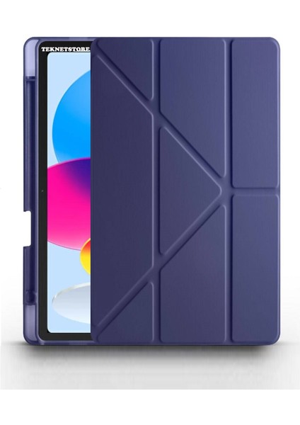 Apple iPad (A16) 11. Nesil 2025 11 Inç Kılıf Kalem Bölmeli Trifolding Standlı Uyku Modlu Silikon Kapak