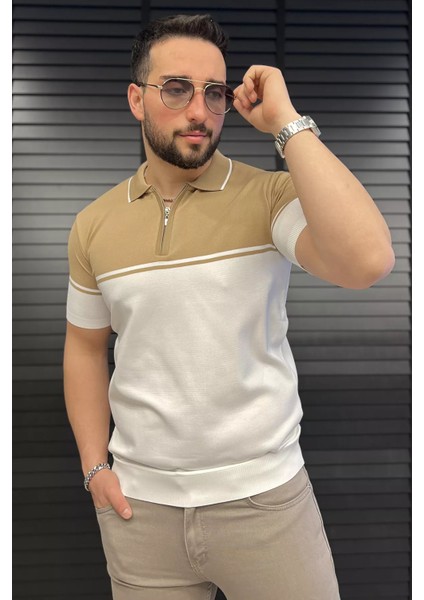 Erkek Polo Yaka Yarım Fermuarlı Triko Tişört P-00015464