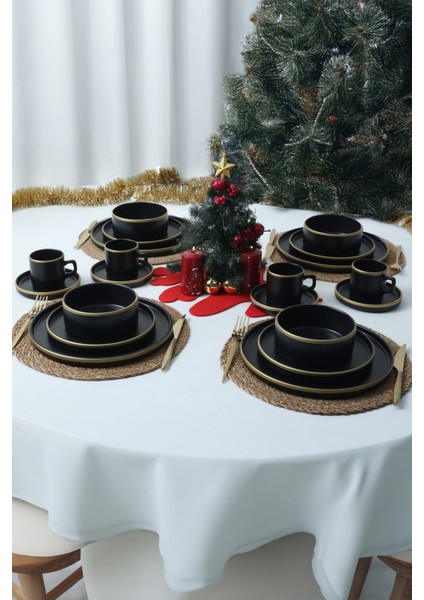 Mat Siyah Gold Fileli Stackable Yemek / Kahvaltı Takımı 20 Parça 4 Kişilik