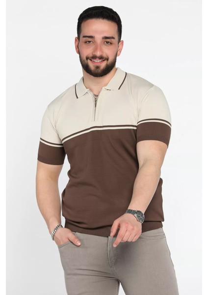 Erkek Polo Yaka Yarım Fermuarlı Triko Tişört P-00015464
