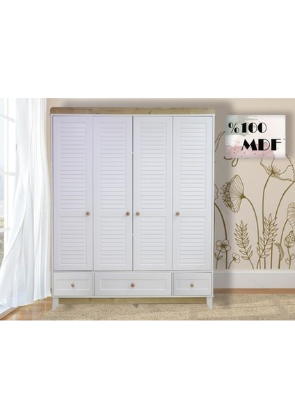 Mdf Nova Full Panjur Ahşap Beyaz 4 Kapılı Bebek&çocuk Gardırop