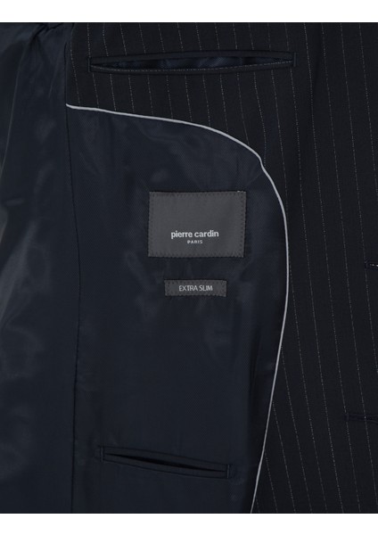 Erkek Lacivert Ex. Slim Fit Çizgili Takım Elbise 50304215-VR033