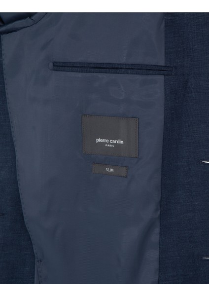 Erkek Lacivert Slim Fit Keten Karışımlı Ceket 50306748-VR033