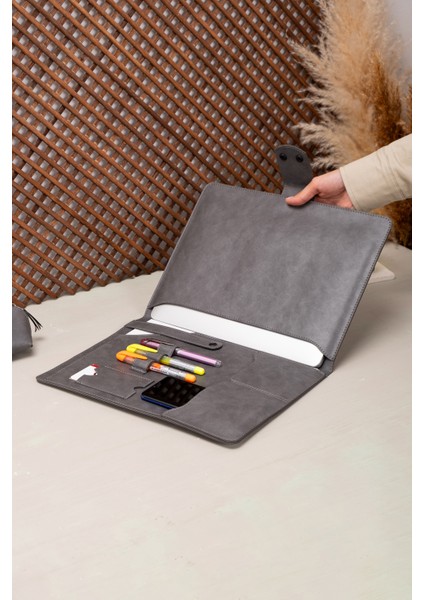 Kahverengi Pu Deri Laptop Macbook Laptop Organizeri 13, 13.3, 13.6 Inch M1 M2 M3 Laptop Pro Air Organizer Kılıf Evrak Çantası