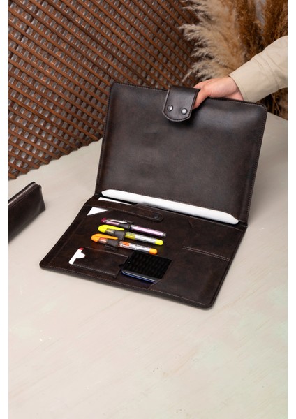Kahverengi Pu Deri Laptop Macbook Laptop Organizeri 13, 13.3, 13.6 Inch M1 M2 M3 Laptop Pro Air Organizer Kılıf Evrak Çantası