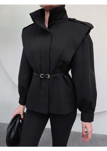 Siyah Kemerli Tasarım Ceket modelleri