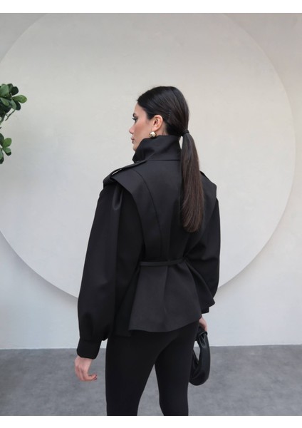 Siyah Kemerli Tasarım Ceket indirimleri