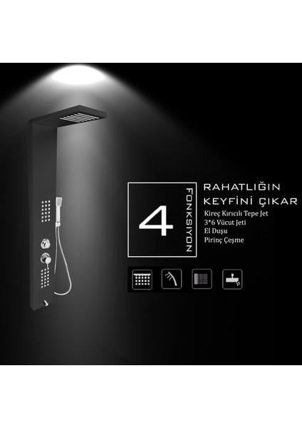 Victoria Antrasit Gri Masajlı Duş Paneli - Dikey Jakuzi - Robot Duş - El Duşu - Lüx Duş