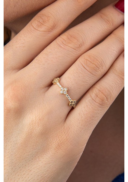 14 Ayar Altın Taşlı Papatya Yüzük