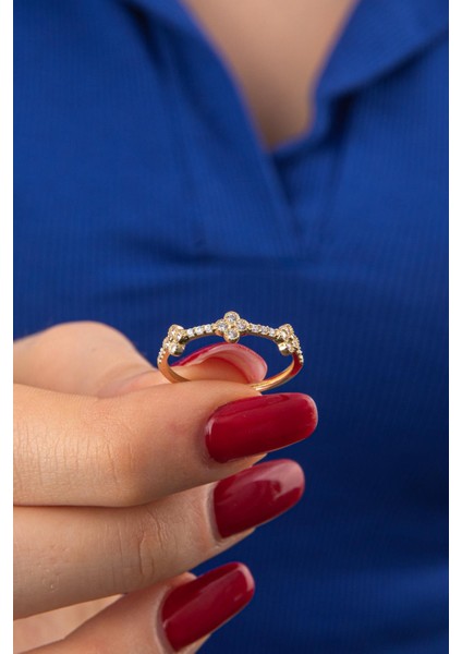 14 Ayar Altın Taşlı Papatya Yüzük modelleri