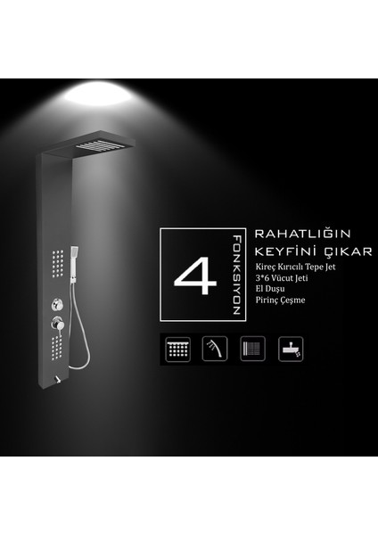 Victoria Metalik Füme Masajlı Duş Paneli - Dikey Jakuzi - Robot Duş - El Duşu - Armatür indirimleri