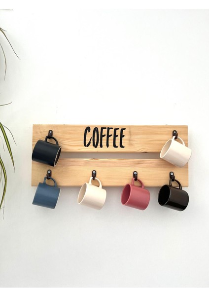 Doğal Çam Ağacından 6lı Fincan Askılığı, Duvar Dekoru, Kahvelik, Kahve Köşesi