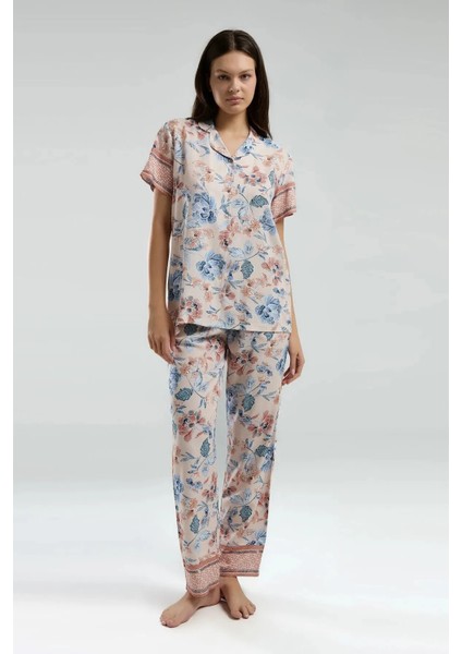 Kısa Kol Gömlek Yaka Önden Düğmeli Kadın Pijama Takım 3201