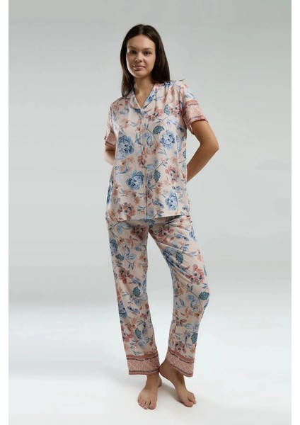 Kısa Kol Gömlek Yaka Önden Düğmeli Kadın Pijama Takım 3201 modelleri