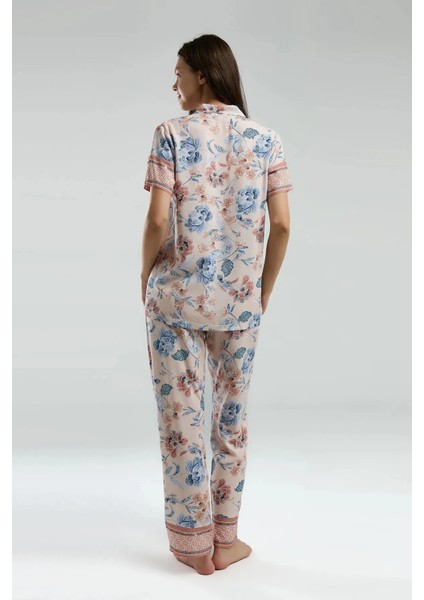 Kısa Kol Gömlek Yaka Önden Düğmeli Kadın Pijama Takım 3201 fırsatları