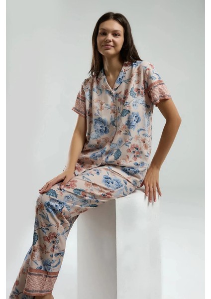 Kısa Kol Gömlek Yaka Önden Düğmeli Kadın Pijama Takım 3201 indirimleri