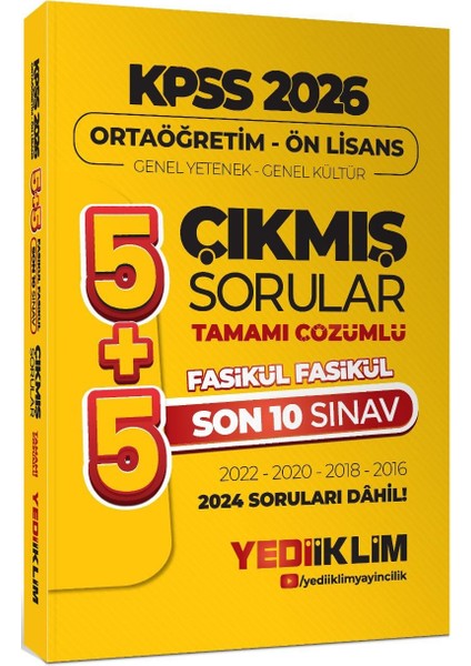 Yediiklim 2026 Ortaöğretim Ön Lisans Genel Yetenek Genel Kültür 5+5 Tamamı Çözümlü Son 10 Sınav Fasikül Fasikül Çıkmış Sorular