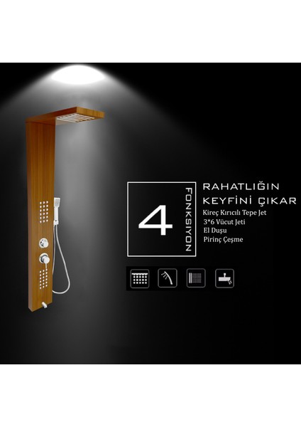 Victoria Teak Ağacı Desenli Masajlı Duş Paneli - Dikey Jakuzi - Duş Seti - El Duşu - Duş Sistemleri