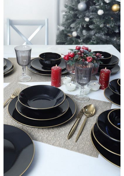 Siyah Gold Çizgili Yemek Takımı 24 Parça 6 Kişilik fiyatları