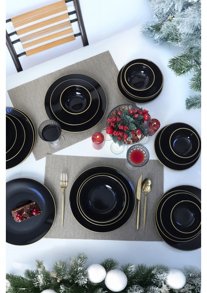 Siyah Gold Çizgili Yemek Takımı 24 Parça 6 Kişilik fırsatları