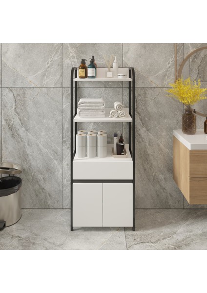Çekmeceli Banyo Düzenleyici Mutfak Rafı Banyo Dolabı Çok Amaçlı Dolap 4 Katlı 2kapaklı Dolap Düzenleyici
