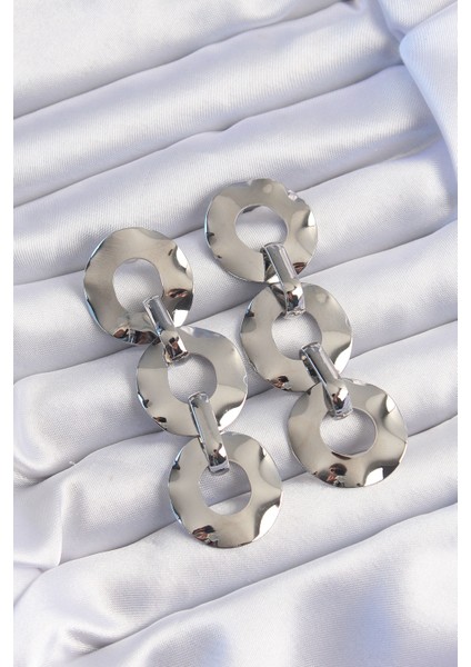 Pirinç Gümüş Renk Oval Ayna Model Sallantılı Küpe - Lisinya