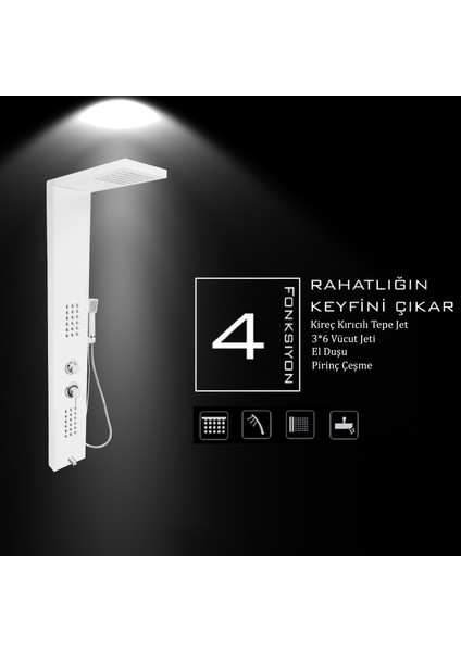 Victoria Beyaz Masajlı Duş Paneli - Dikey Jakuzi - Robot Duş - El Duşu - Lüx Duş indirimleri