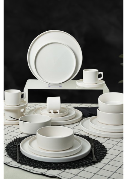 Mat Beyaz Stackable Yemek / Kahvaltı Takımı 20 Parça 4 Kişilik