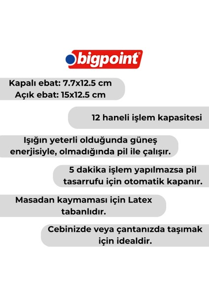 | 12 Haneli Cep Tipi Hesap Makinesi – Güneş Enerjili, Kompakt Tasarım