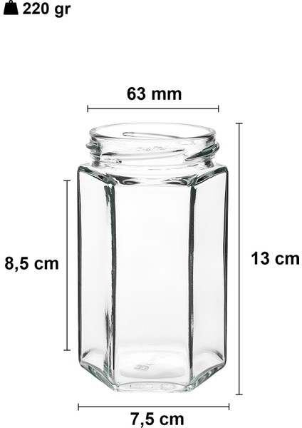 385 ml Metal Kapaklı Altıgen Bal Kavanozu 385 cc Şeffaf Hexagon Kavanoz 1 Adet (500 gr Bal Alır)