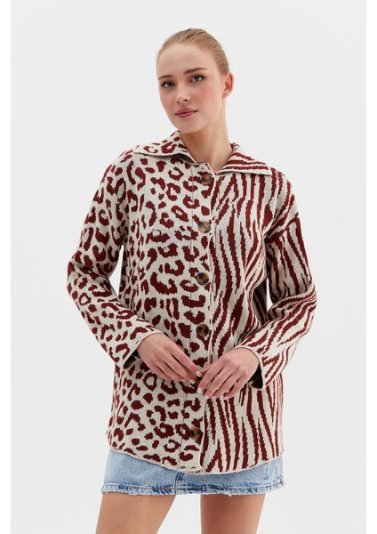 Renkli Zebra Leopar Hırka