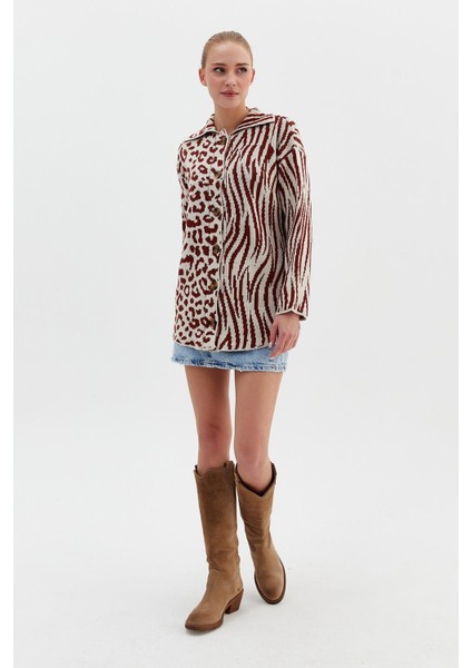 Renkli Zebra Leopar Hırka