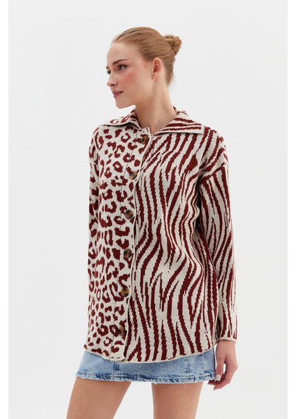 Renkli Zebra Leopar Hırka