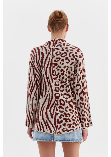Renkli Zebra Leopar Hırka