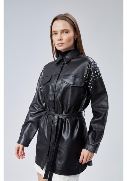 Uzun Sderi Omuzlar Taşlı Ceket modelleri