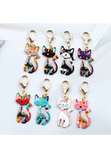 8'li Yaratıcı Çizgi Film Retro Cazive Kedi Şekilli Anahtarlık Set fiyatları