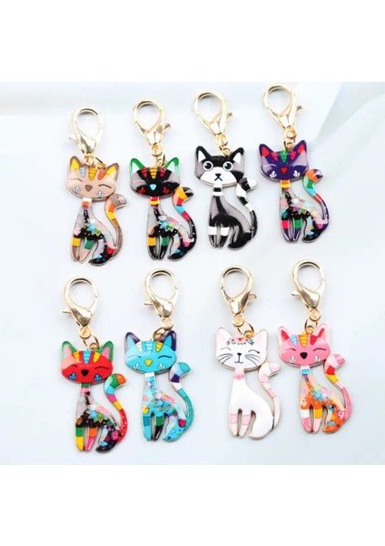8'li Yaratıcı Çizgi Film Retro Cazive Kedi Şekilli Anahtarlık Set modelleri