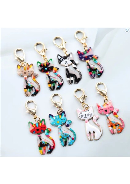 8'li Yaratıcı Çizgi Film Retro Cazive Kedi Şekilli Anahtarlık Set indirimleri