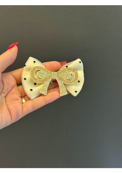 Puantiyeli Boncuklu Fiyonk Broş Yaka Iğnesi Giyim Aksesuarı 8x4 cm modelleri