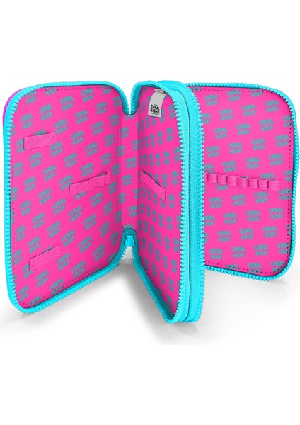 Kids Pembe Neon Mercan Fashion Girl Desenli Çift Katlı Kalem Çanta 11141 fırsatları
