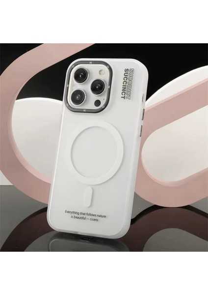 iphone 15 Pro Kılıf Buzlu Magsafe Succınct Young Mat Kılıf Kapak Sert Buzlu - Beyaz