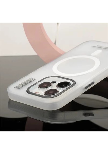 iphone 15 Pro Kılıf Buzlu Magsafe Succınct Young Mat Kılıf Kapak Sert Buzlu - Beyaz modelleri