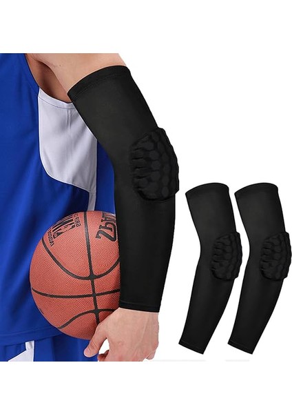 2 Adet Bal Peteği Koruyucu Kol Spor Sıkıştırma Basketbol Koruyucu, Siyah (Yurt Dışından)