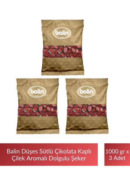 Düşes Çikolata Kaplı Çilek Aromalı Sert Şeker 1000 gr x 3 Adet