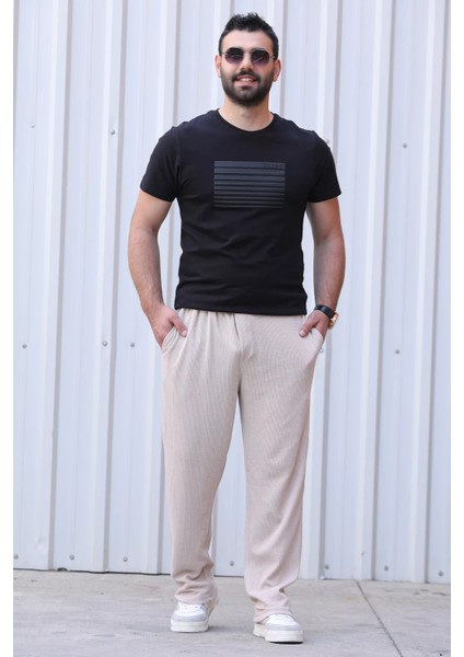 Kendinden Desenli Bol Kesim Erkek Pantolon P-00010813