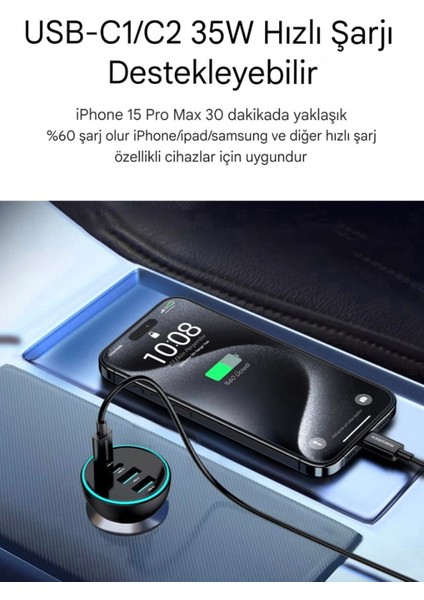 70W Type-C ve Usb Girişli 4 Port Ultra Hızlı CE+Rohs Lisanslı Pd Hızlı Araç içi Şarj Cihazı Çakmaklık Adaptörü